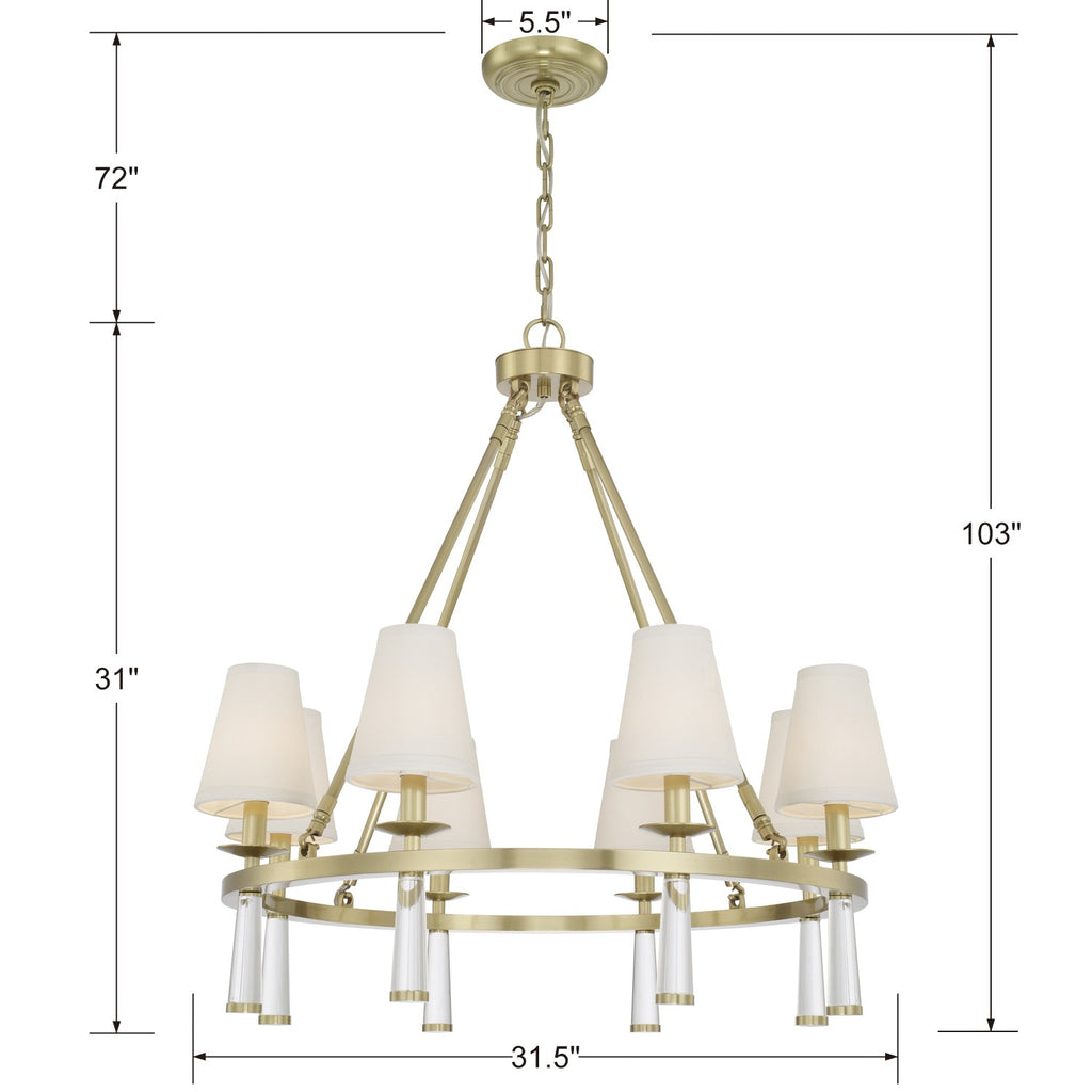 ##Antique Hardware## Baxter 8 Light Antique Aged Brass Chandelier