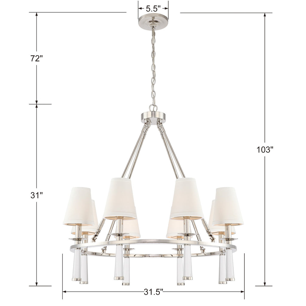 ##Antique Hardware## Baxter 8 Light Polished Nickel Chandelier