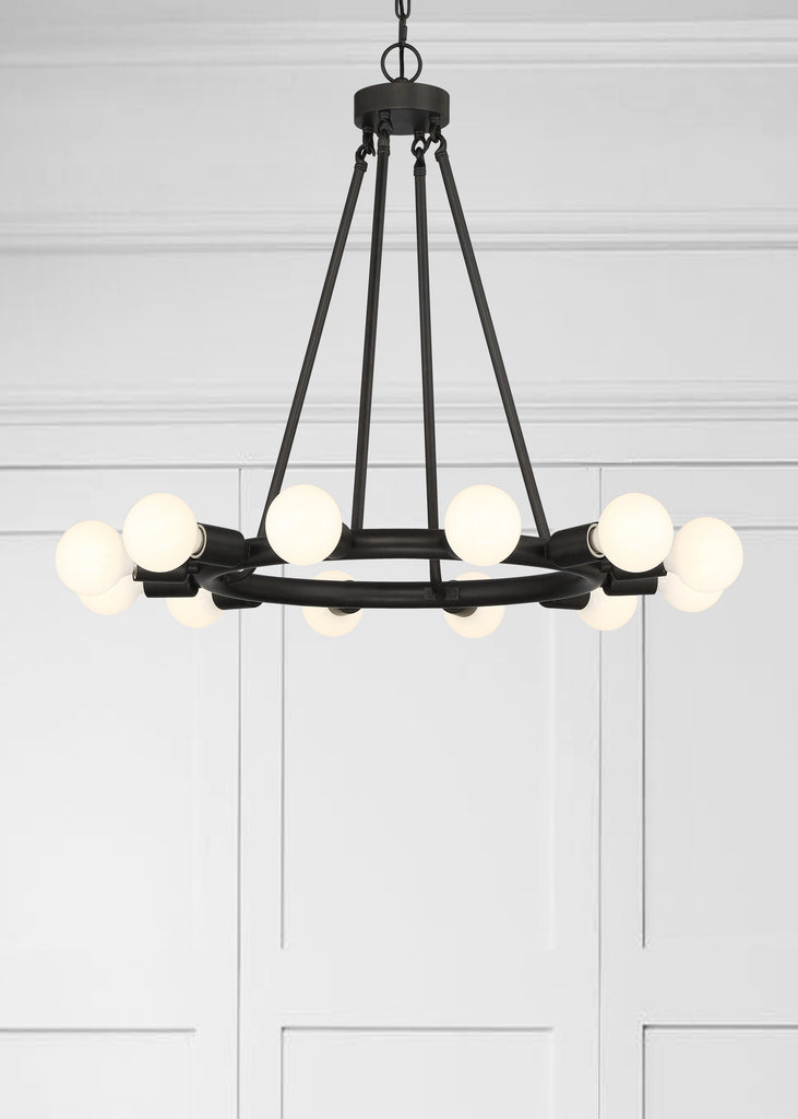 ##Antique Hardware## Dakota 12 Light Black Chandelier