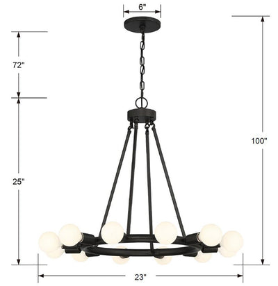 ##Antique Hardware## Dakota 12 Light Black Chandelier