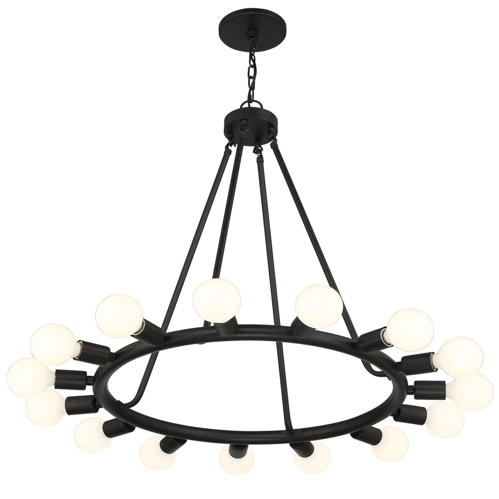 ##Antique Hardware## Dakota 15 Light Black Chandelier