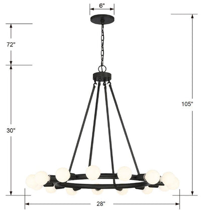 ##Antique Hardware## Dakota 15 Light Black Chandelier