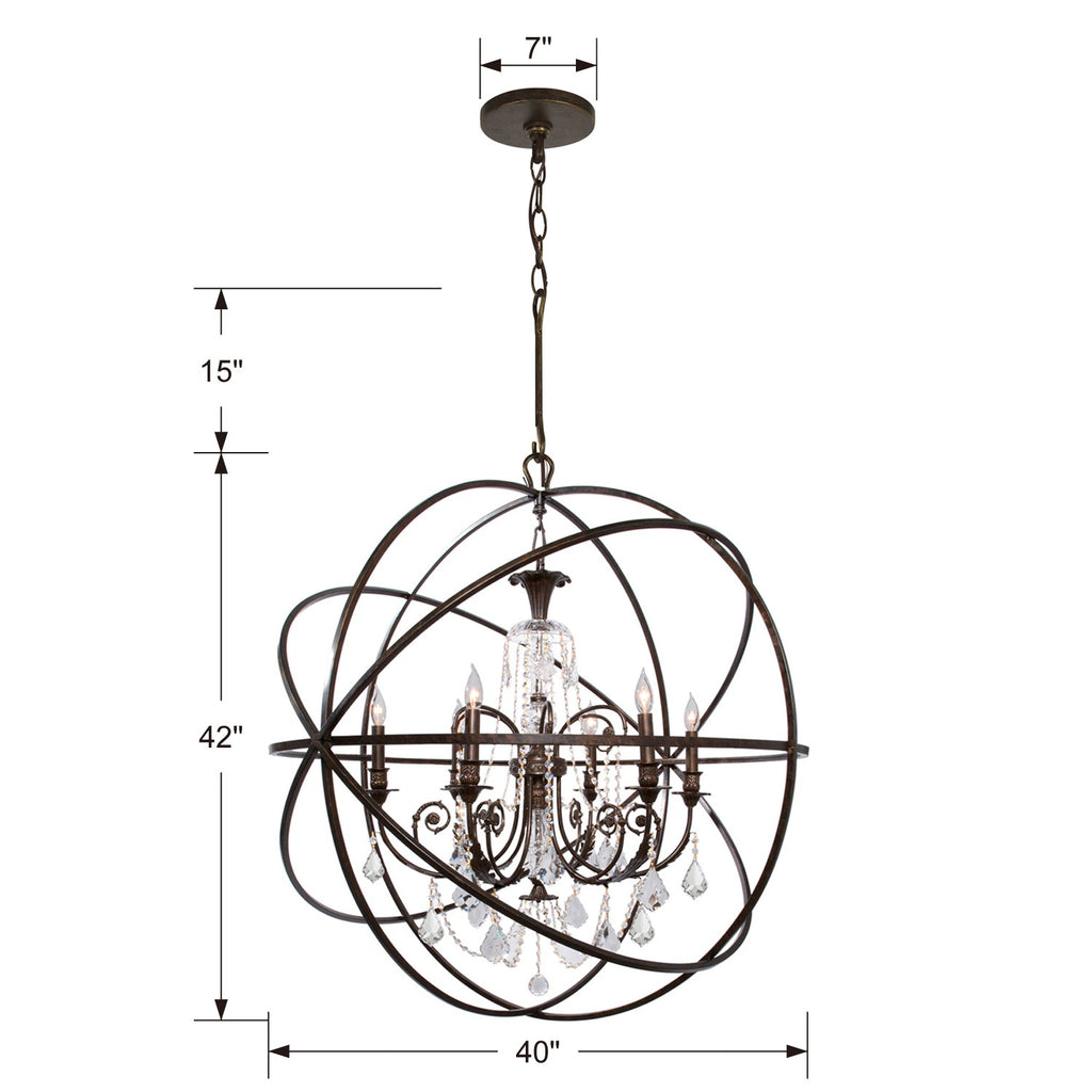 ##Antique Hardware## Solaris 6 Light English Bronze Chandelier