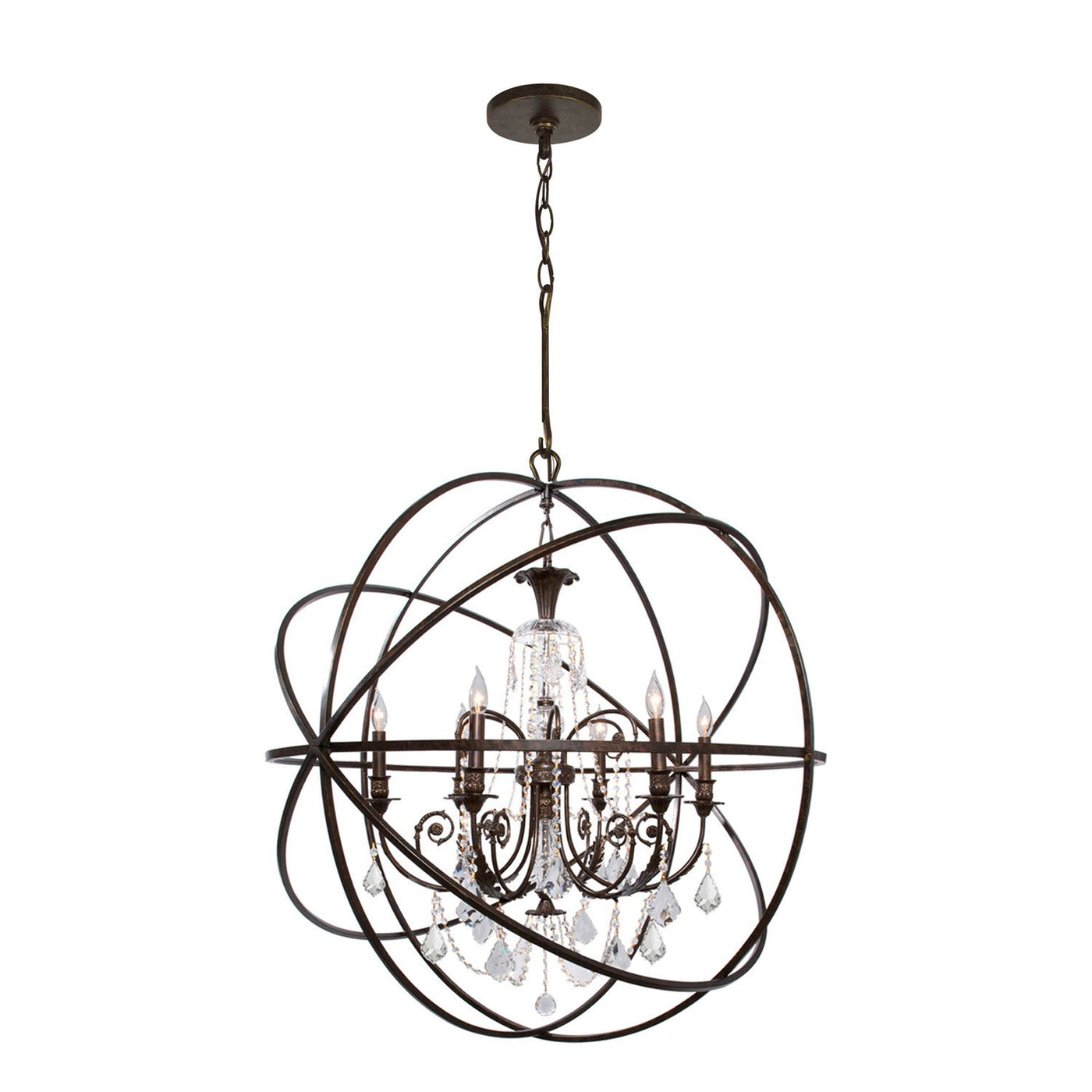 ##Antique Hardware## Solaris 6 Light Swarovski Strass Crystal English Bronze Sphere Chandelier