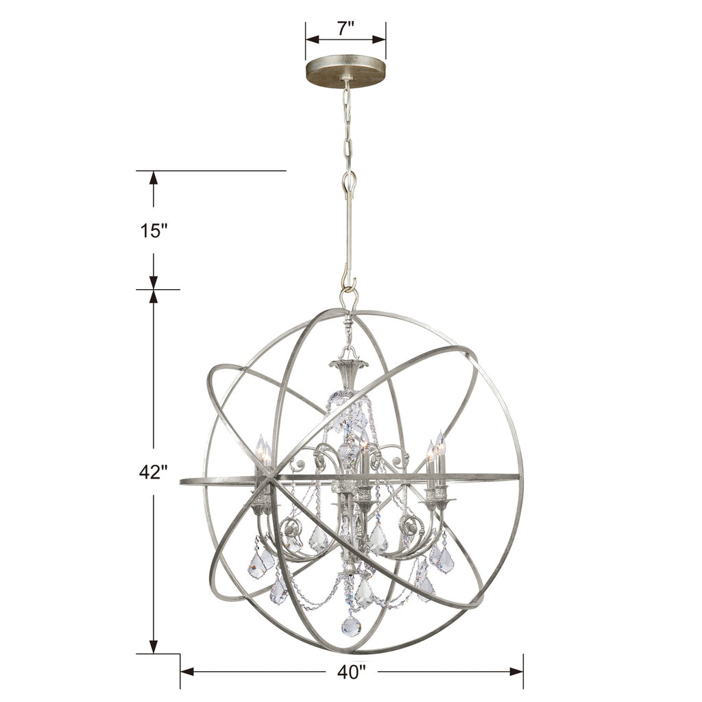 ##Antique Hardware## Solaris 6 Light Olde Silver Chandelier