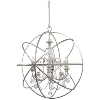 ##Antique Hardware## Solaris 6 Light Spectra Crystal Olde Silver Sphere Chandelier