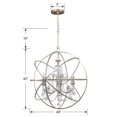 ##Antique Hardware## Solaris 6 Light Swarovski Strass Crystal Olde Silver Sphere Chandelier