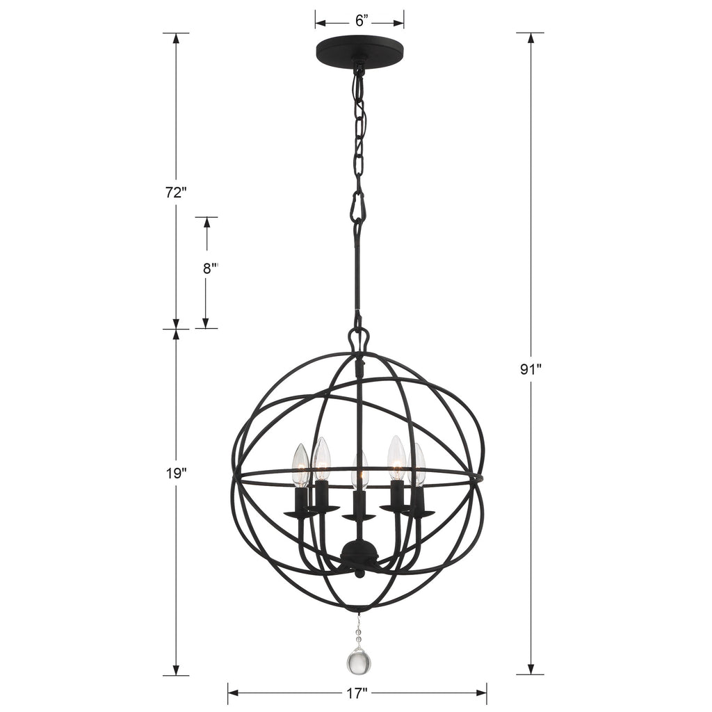 ##Antique Hardware## Solaris 5 Light Black Mini Chandelier