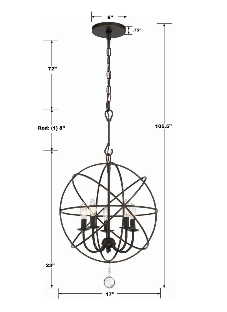 ##Antique Hardware## Solaris 5 Light English Bronze Mini Chandelier