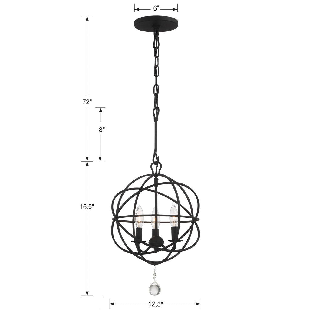 ##Antique Hardware## Solaris 3 Light Black Mini Chandelier