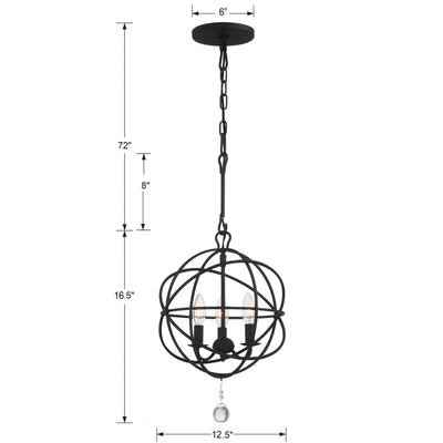 ##Antique Hardware## Solaris 3 Light Black Mini Chandelier