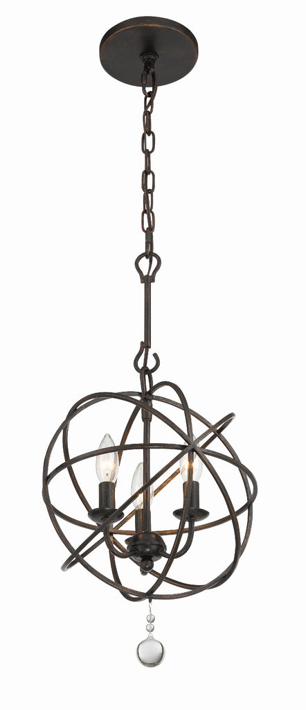 ##Antique Hardware## Solaris 3 Light English Bronze Mini Chandelier