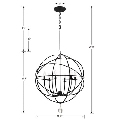 ##Antique Hardware## Solaris 6 Light Black Chandelier