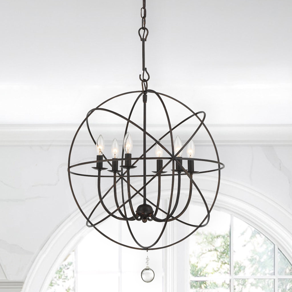 ##Antique Hardware## Solaris 6 Light English Bronze Sphere Chandelier