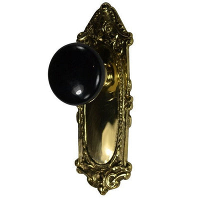 Antique Hardware Black Porcelain Door Knob Set with Largo Design Backplate Door Knobs & Handles