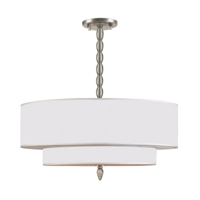 ##Antique Hardware## Luxo 5 Light Drum Shade Satin Nickel Chandelier