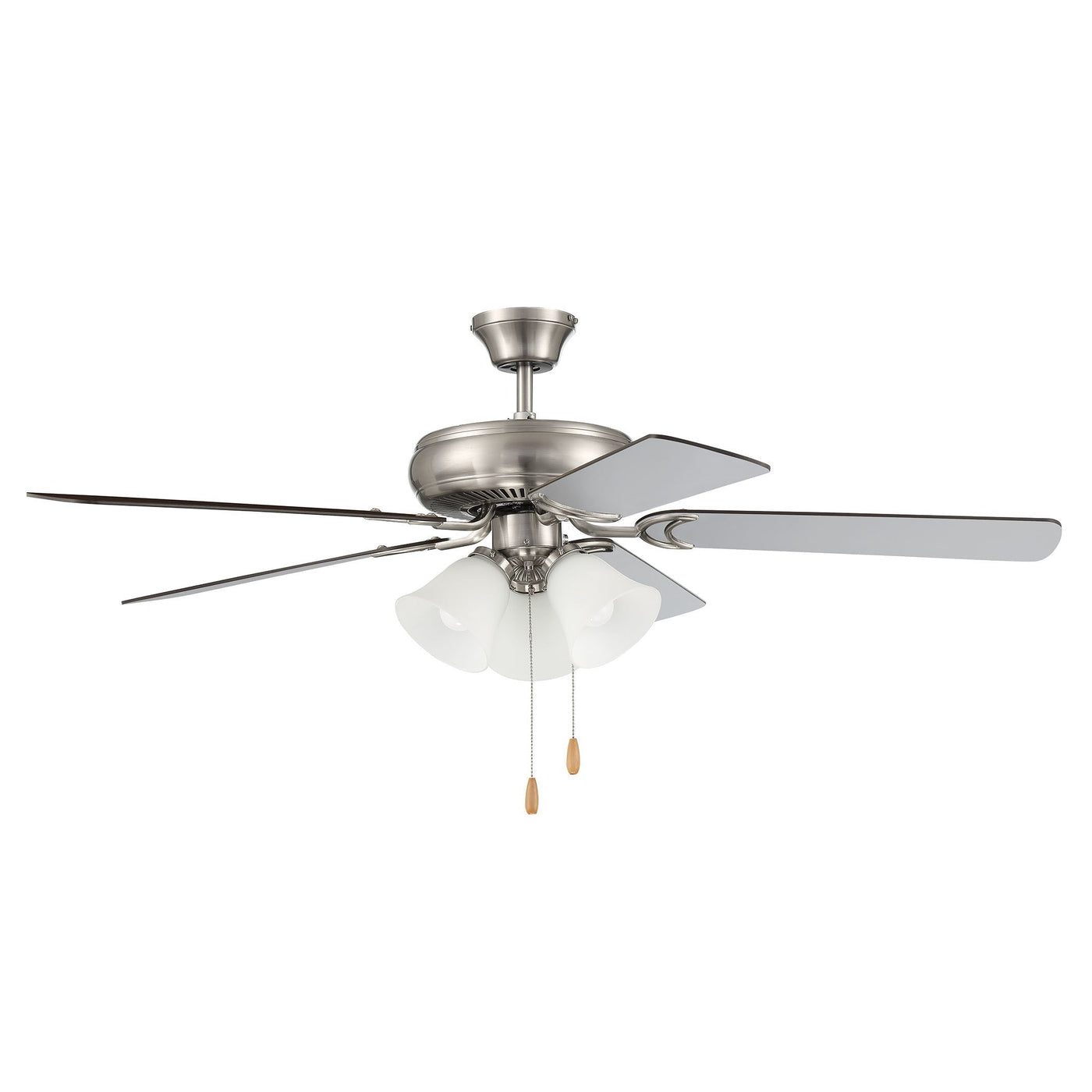 Antique Hardware 52" Decorator's Choice 3 Light in Brushed Polished Nickel w/ Brushed Nickel/Walnut Blades Ceiling Fan