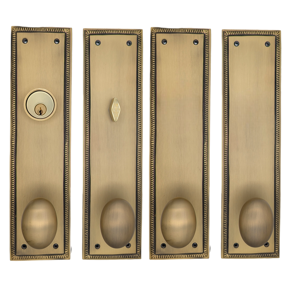 ##Antique Hardware## Georgian Roped Rectangular Double Door Deadbolt Entryway Set (Several Knob & Finish Options Available)