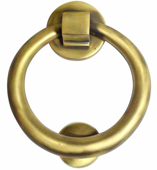 Open Box Sale Item 5 1/2 Inch Solid Brass Traditional Ring Door Knocker (Antique Brass Finish)
