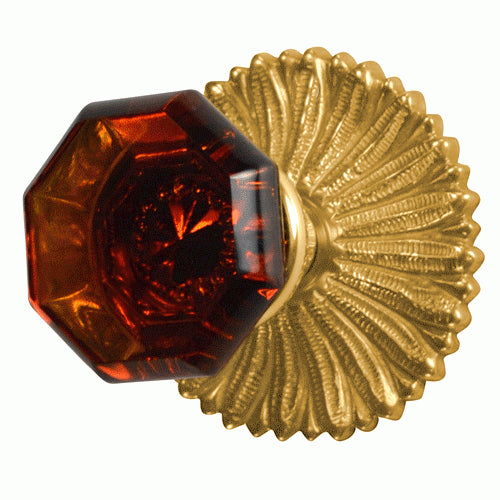 French Provincial Rosette Door Set with Amber Glass Octagon Door Knobs (Several Finishes Available)