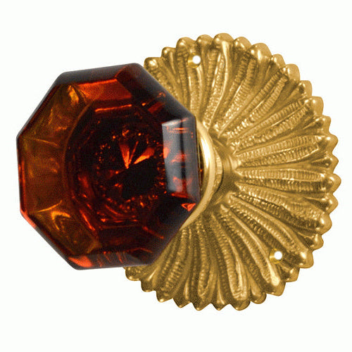 French Provincial Rosette Door Set with Amber Glass Octagon Door Knobs (Several Finishes Available)