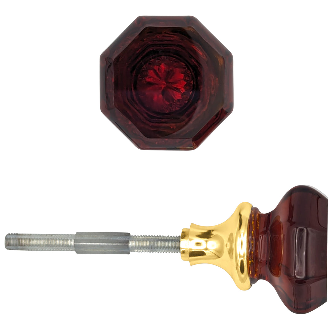 Amber Octagon Crystal Spare Door Knob Set (Several Finishes Available)