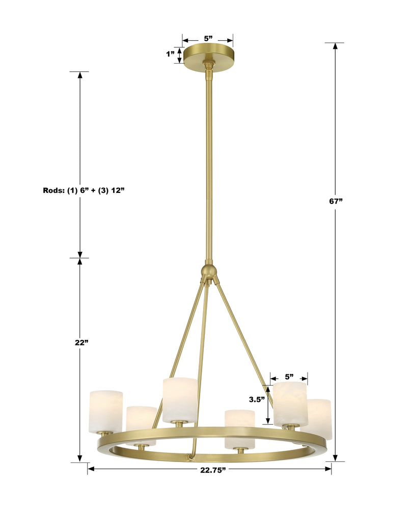 ##Antique Hardware## Aragon 6 Light Soft Brass Chandelier