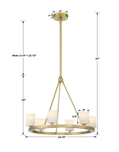 ##Antique Hardware## Aragon 6 Light Soft Brass Chandelier