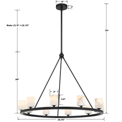 ##Antique Hardware## Aragon 10 Light Matte Black Chandelier