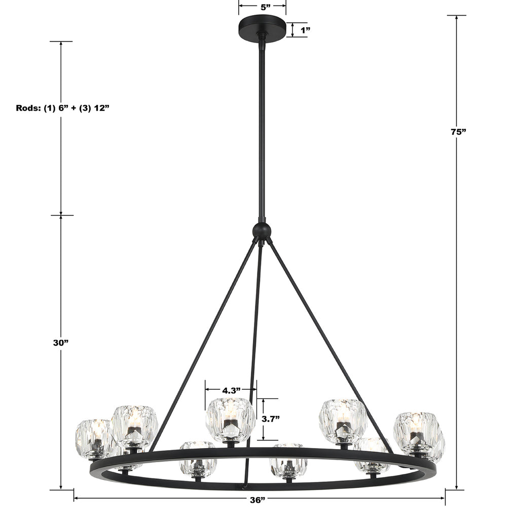 ##Antique Hardware## Aragon 10 Light Matte Black Chandelier