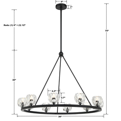 ##Antique Hardware## Aragon 10 Light Matte Black Chandelier