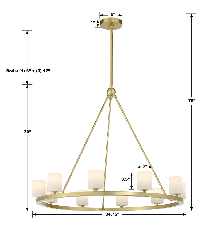 ##Antique Hardware## Aragon 10 Light Soft Brass Chandelier