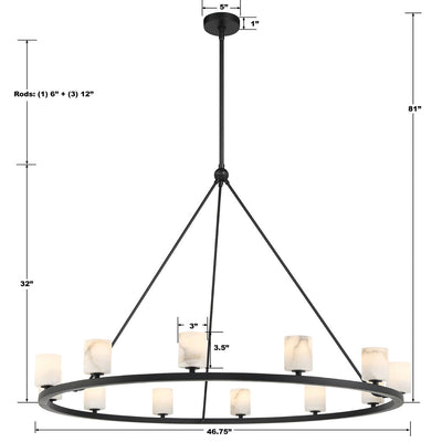 ##Antique Hardware## Aragon 12 Light Matte Black Chandelier