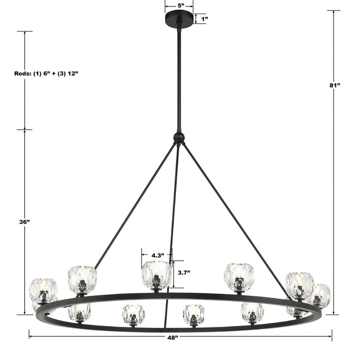 ##Antique Hardware## Aragon 12 Light Matte Black Chandelier