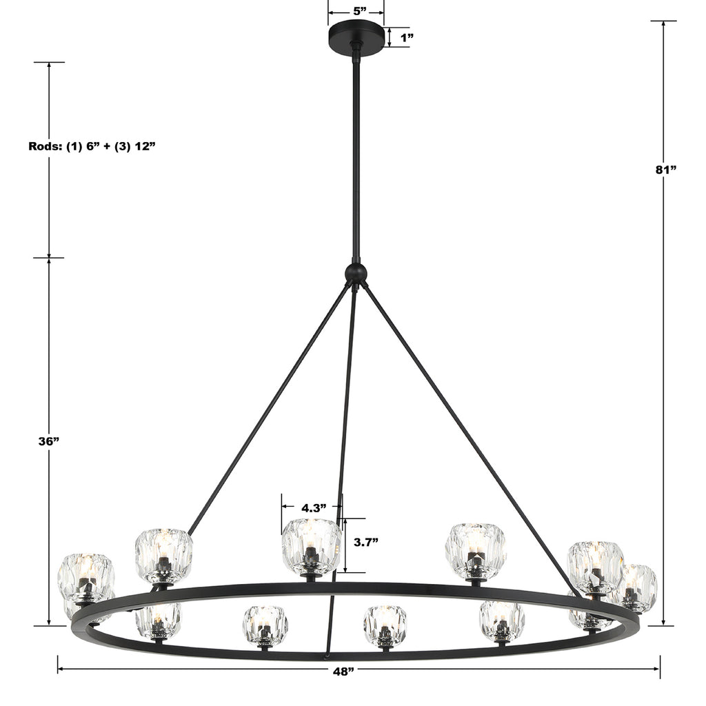 ##Antique Hardware## Aragon 12 Light Matte Black Chandelier