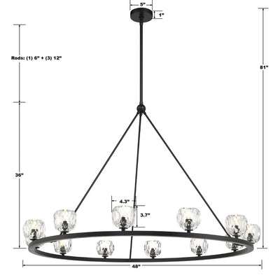 ##Antique Hardware## Aragon 12 Light Matte Black Chandelier