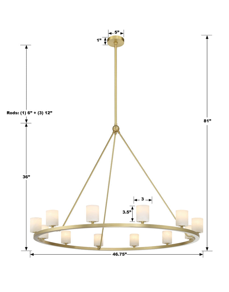 ##Antique Hardware## Aragon 12 Light Soft Brass Chandelier