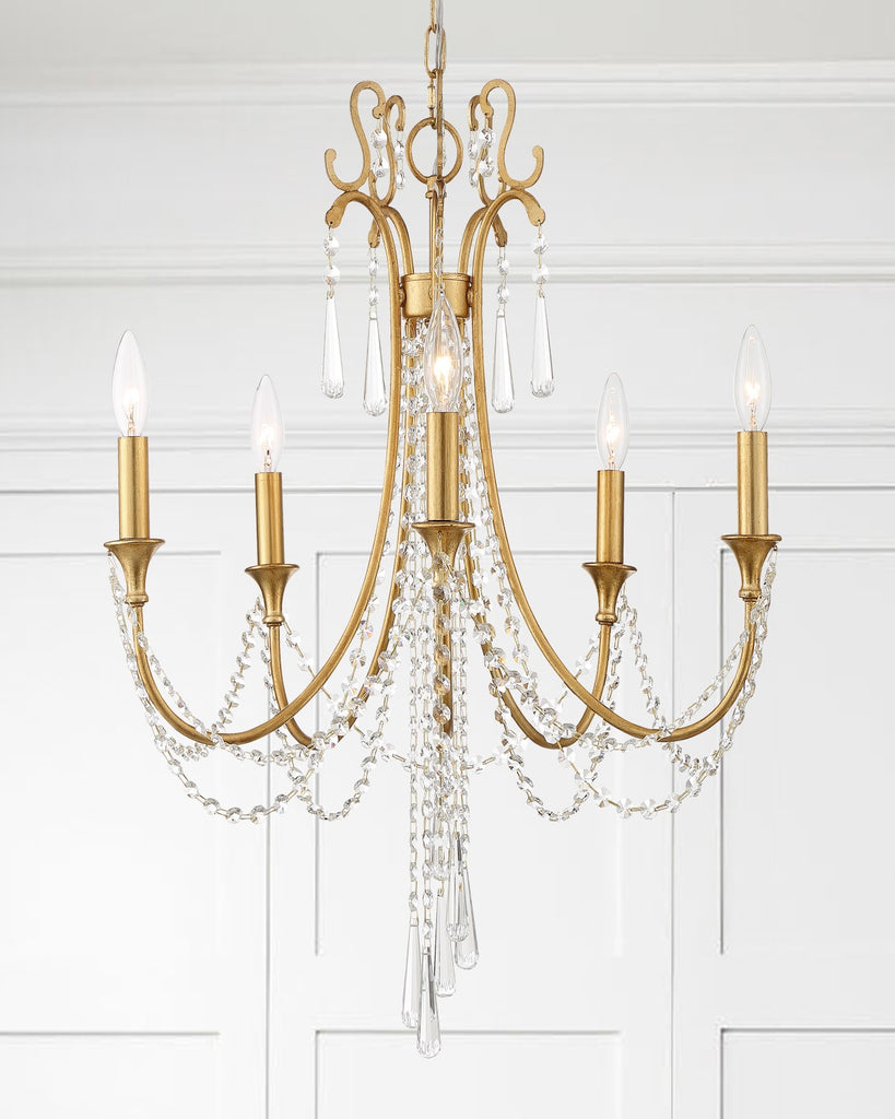 ##Antique Hardware## Arcadia 5 Light Antique Gold Chandelier