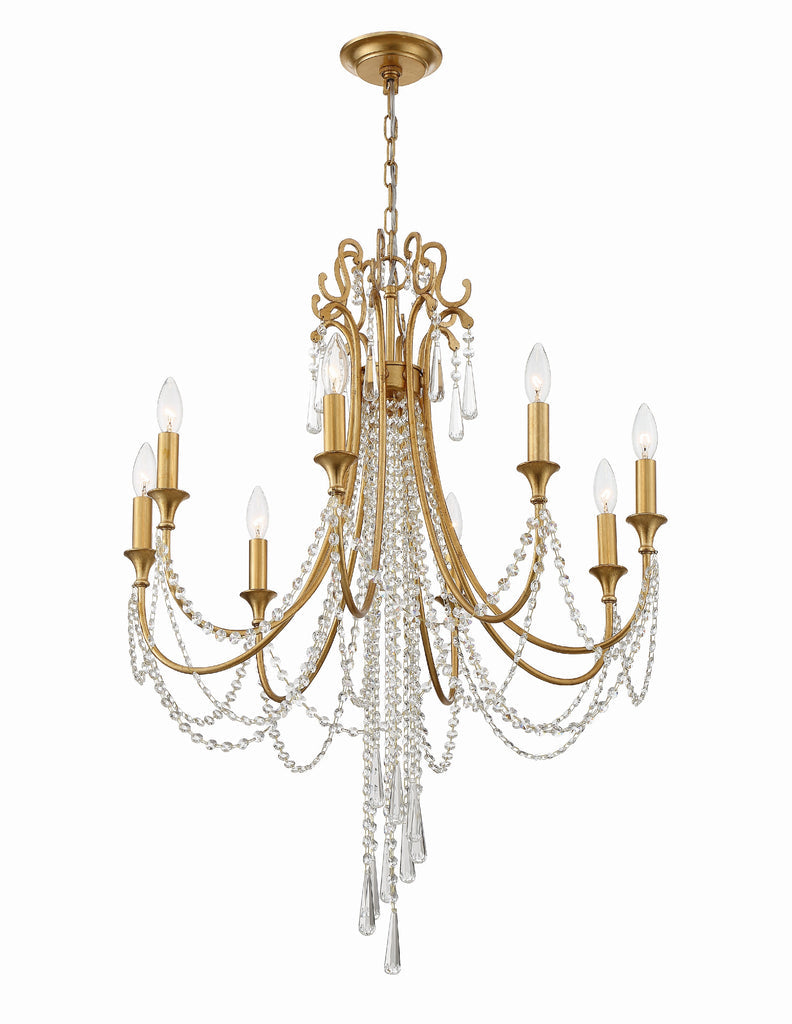 ##Antique Hardware## Arcadia 8 Light Antique Gold Chandelier