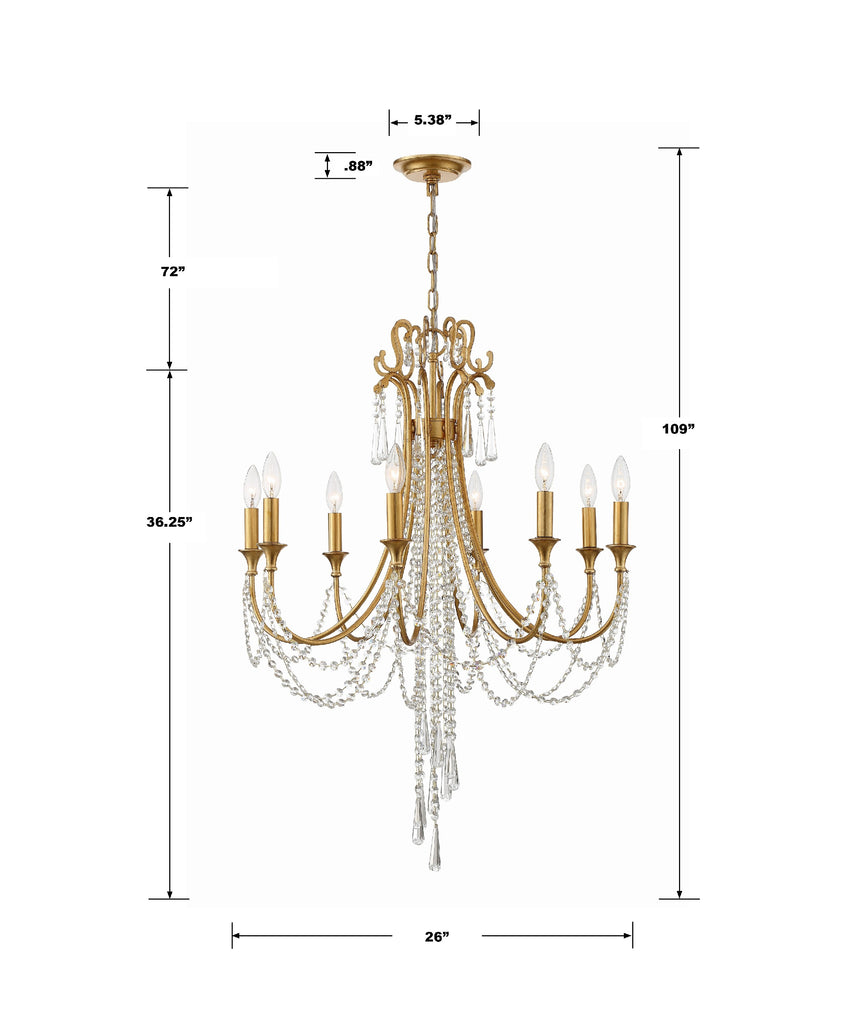 ##Antique Hardware## Arcadia 8 Light Antique Gold Chandelier