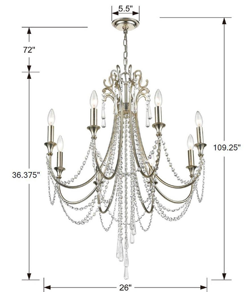 ##Antique Hardware## Arcadia 8 Light Antique Silver Chandelier