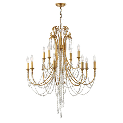 ##Antique Hardware## Arcadia 12 Light Antique Gold Chandelier