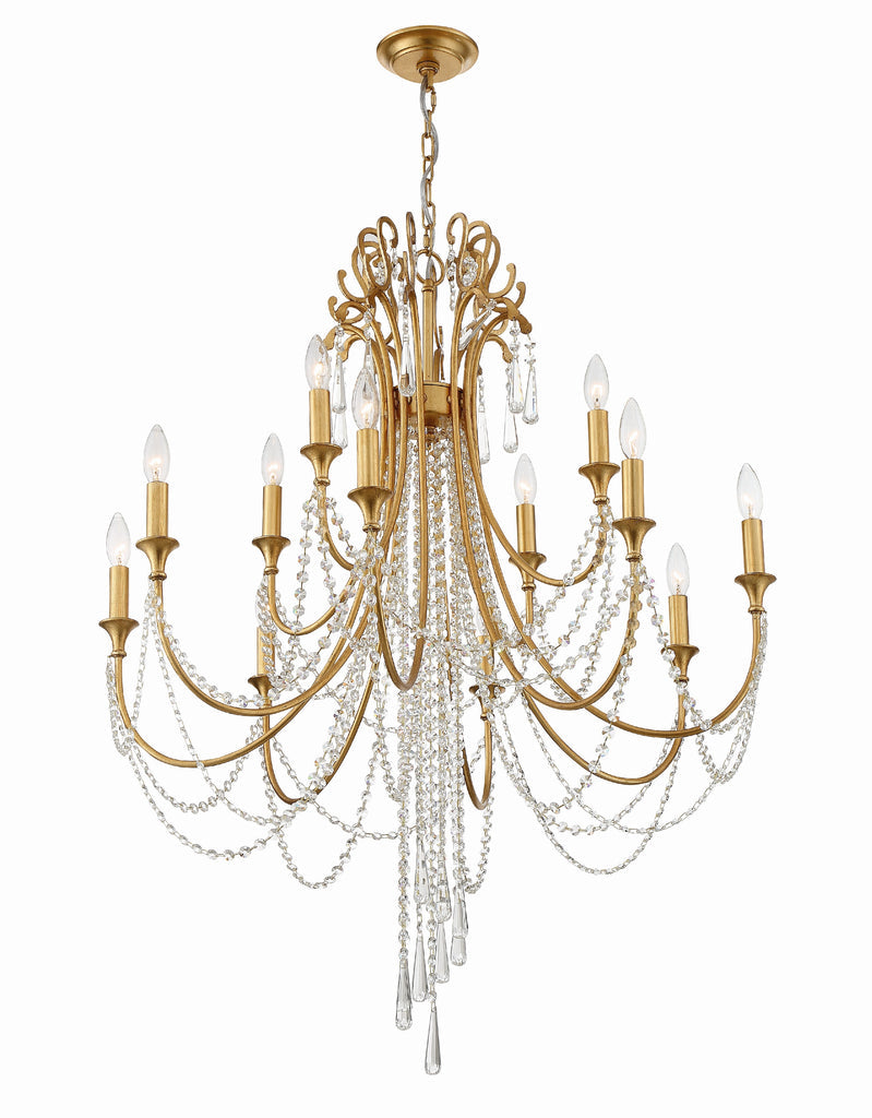 ##Antique Hardware## Arcadia 12 Light Antique Gold Chandelier