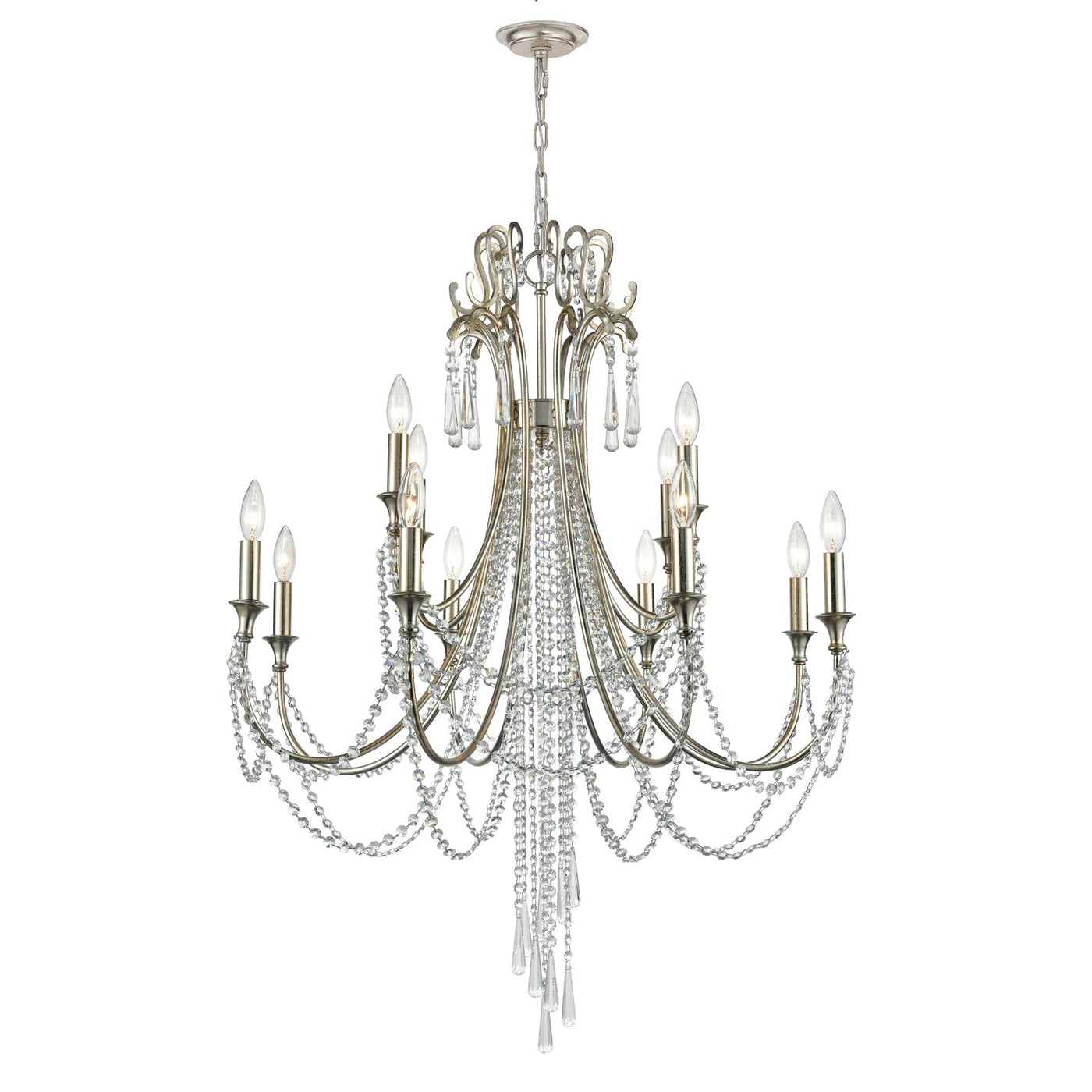 ##Antique Hardware## Arcadia 12 Light Antique Silver Chandelier