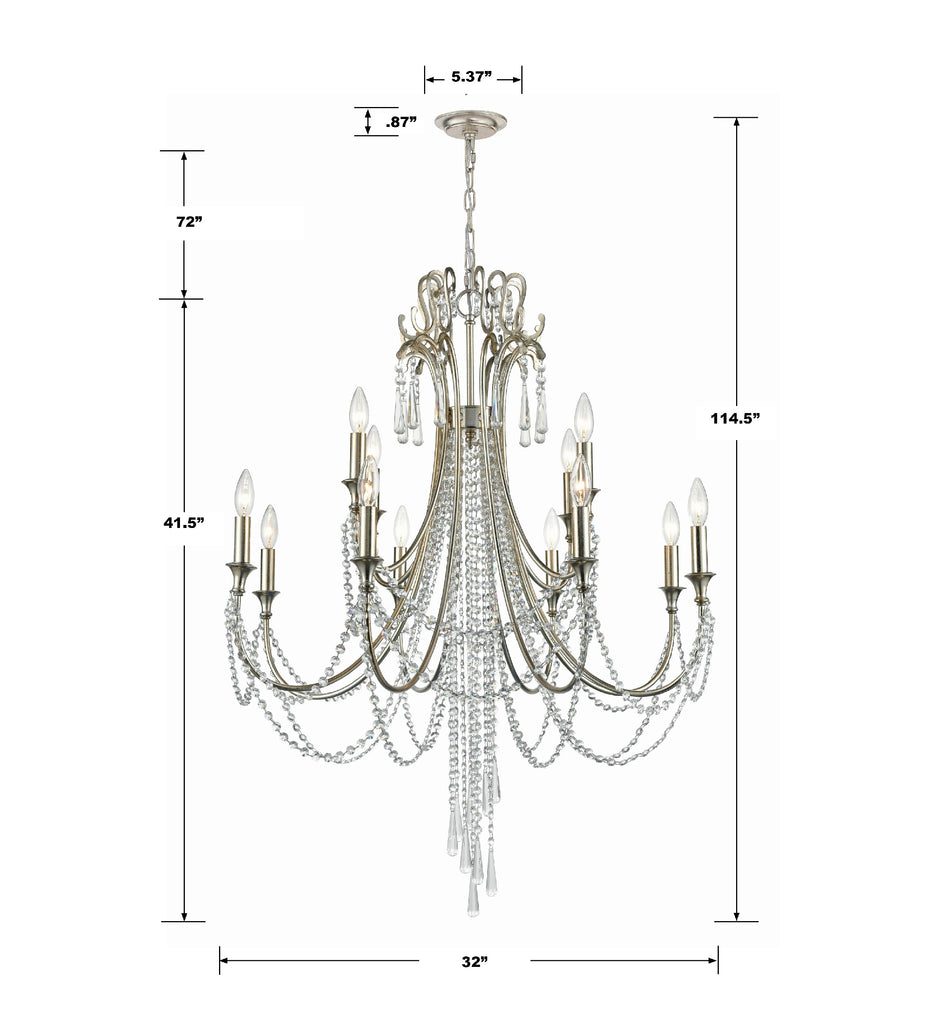 ##Antique Hardware## Arcadia 12 Light Antique Silver Chandelier