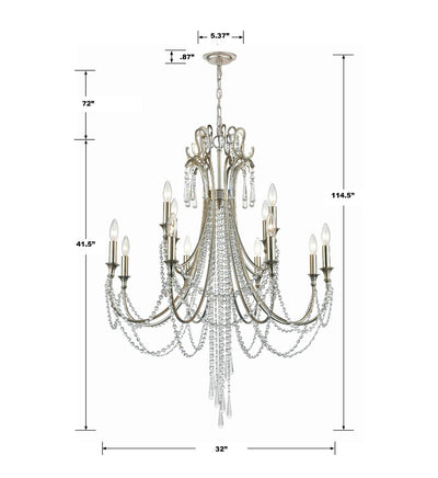 ##Antique Hardware## Arcadia 12 Light Antique Silver Chandelier