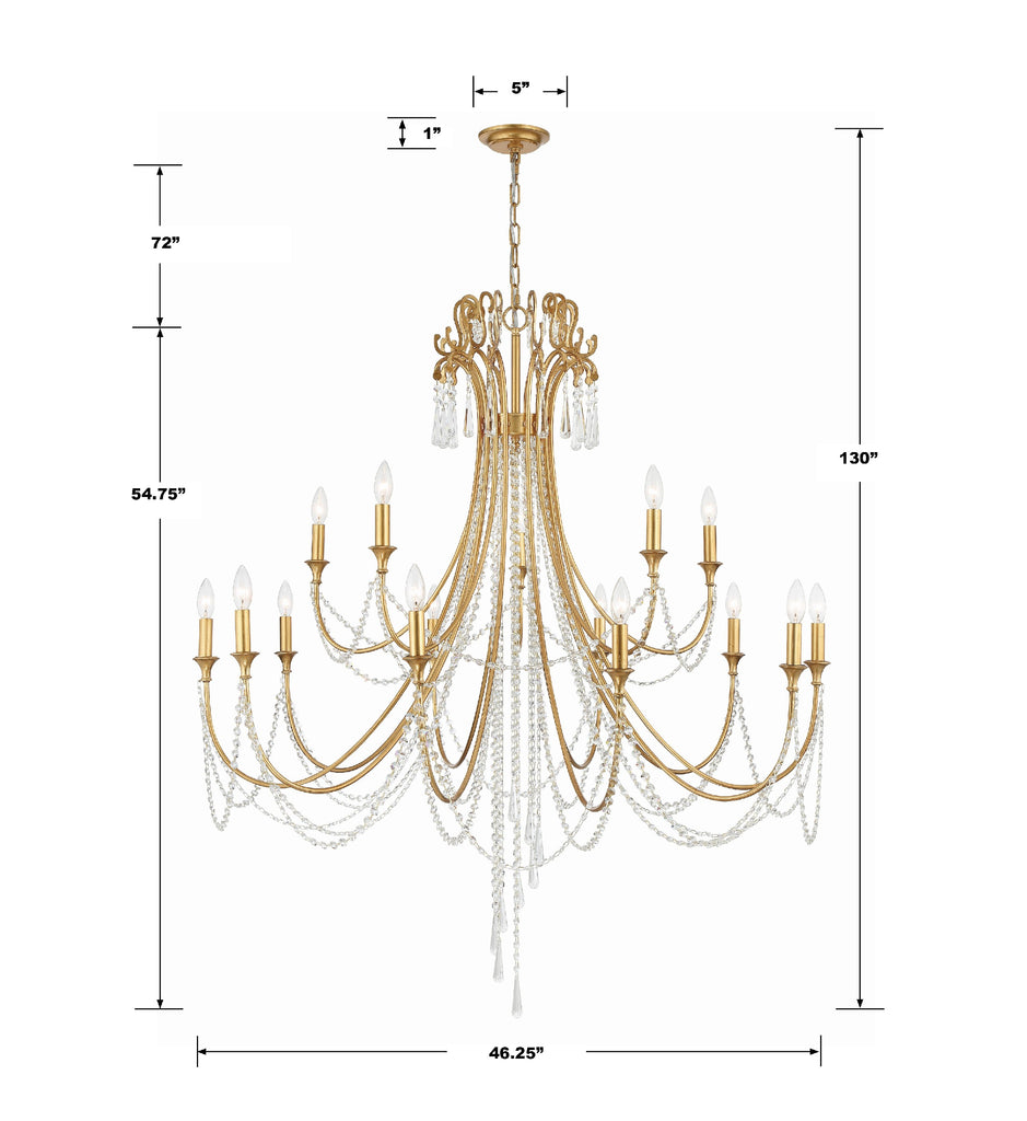 ##Antique Hardware## Arcadia 15 Light Antique Gold Chandelier