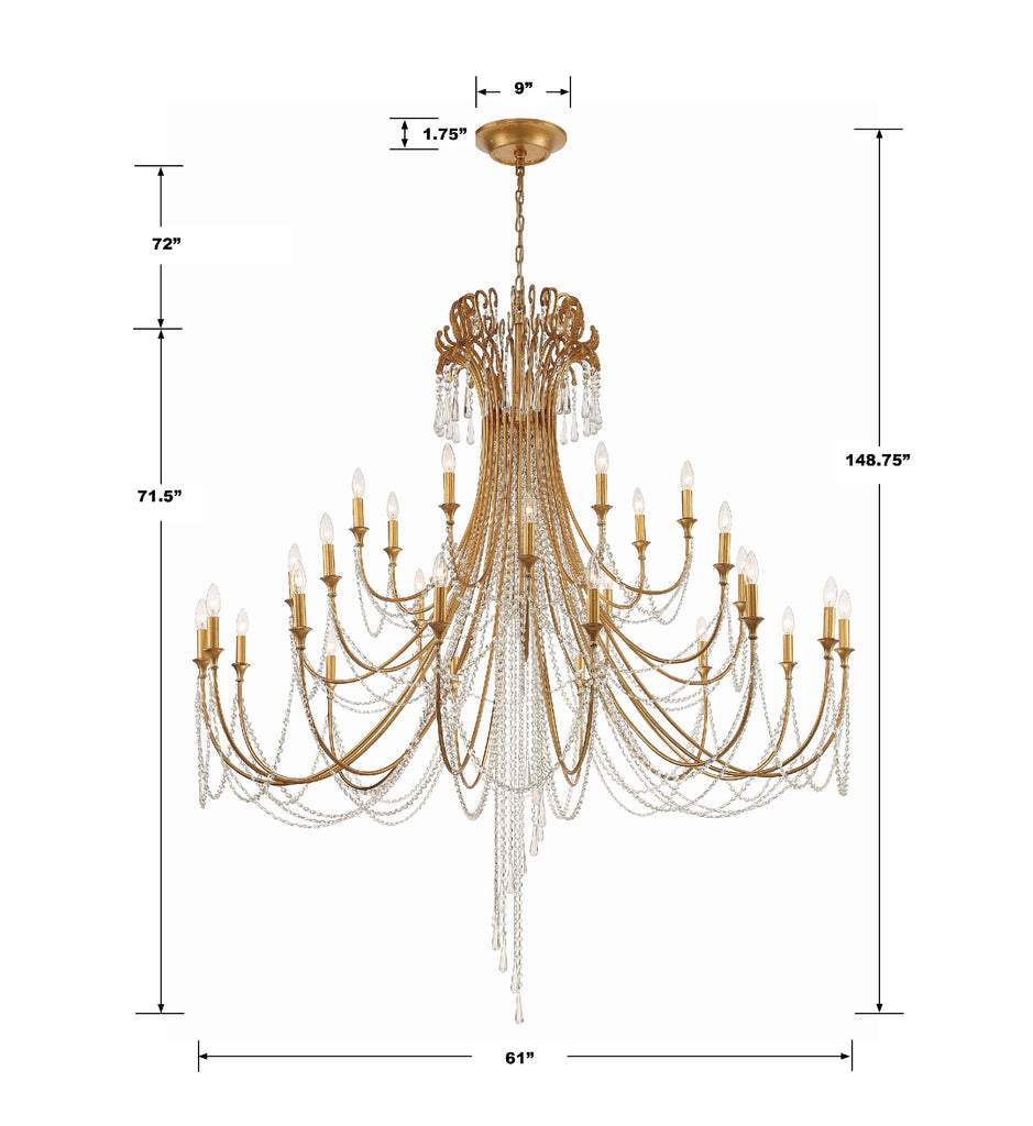 ##Antique Hardware## Arcadia 28 Light Antique Gold Chandelier