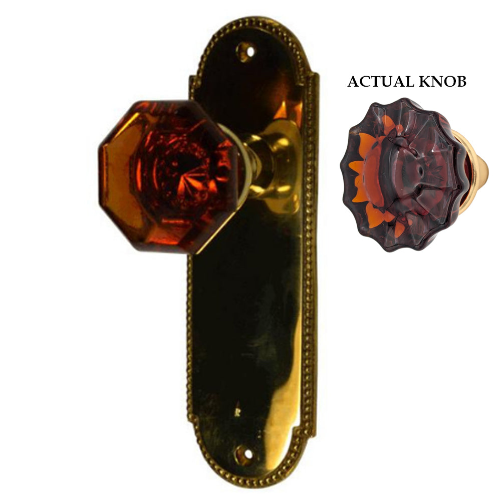 Antique Hardware Arched Beaded Backplate Door Set with Fluted Amber Glass Door Knobs (Several Finishes Available) Door Knobs & Handles