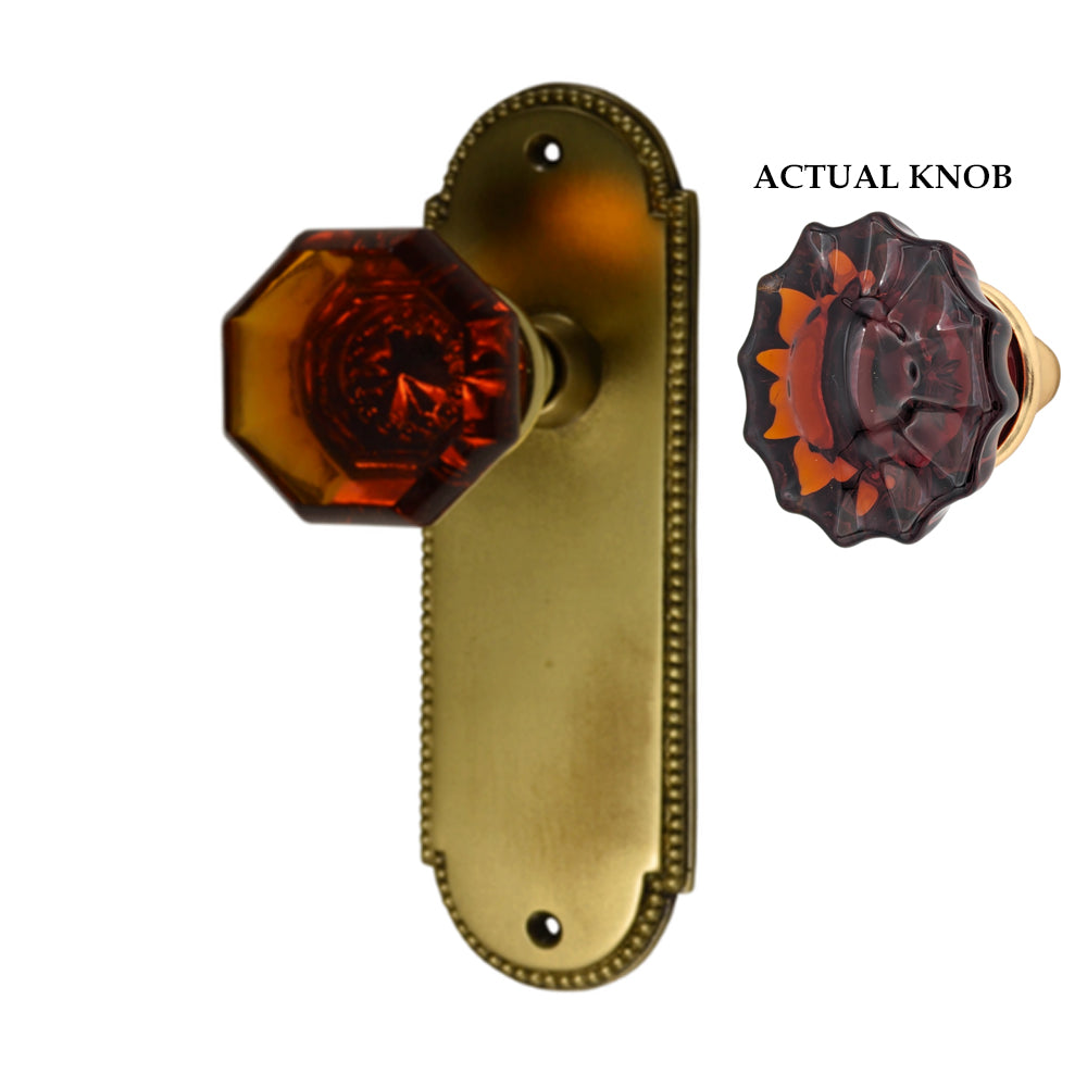 Antique Hardware Arched Beaded Backplate Door Set with Fluted Amber Glass Door Knobs (Several Finishes Available) Door Knobs & Handles